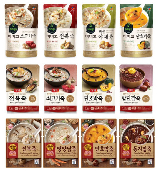 식품업계의 파우치 죽 경쟁이 치열해지고 있다. <각 사 제공>